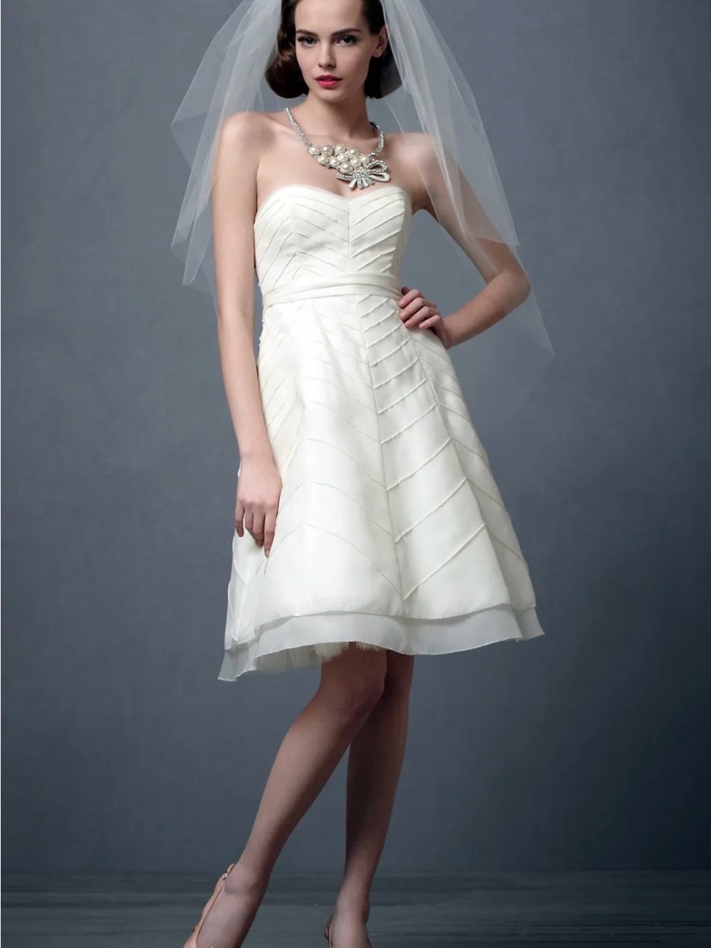 BHLDN Lively Chevrons by Hitherto organza wedding dress in ivory Sz 6 formal